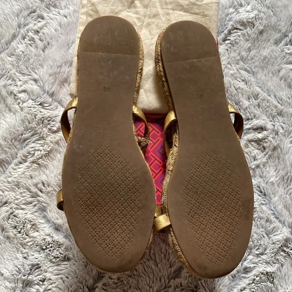 Tory Burch Two Band Flat Espadrille Slide Metallic Gold with Dustbag 9.5 - Picture 6 of 13